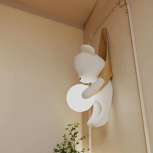 Lumendat Contemporary Creative Cartoon Kids Bear Resin Plastic 1-Light Wall Sconce Lamp For Bedroom Lumendat