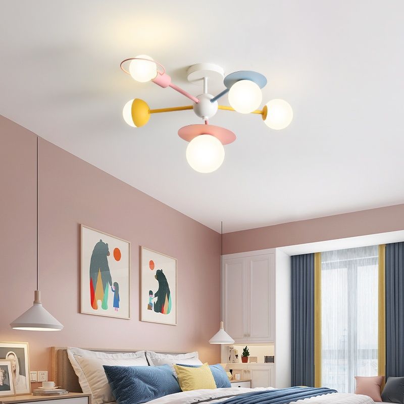 Lumendat Contemporary Creative Macaron Kids Ball Branch Disc Base 5-Light Chandelier For Bedroom Lumendat
