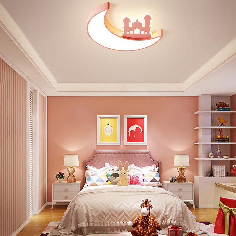 Lumendat Contemporary Creative Moon Acrylic Hardware LED Kids Flush Mount Ceiling Light For Bedroom Lumendat