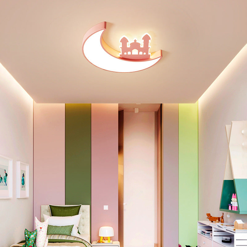 Lumendat Contemporary Creative Moon Acrylic Hardware LED Kids Flush Mount Ceiling Light For Bedroom Lumendat