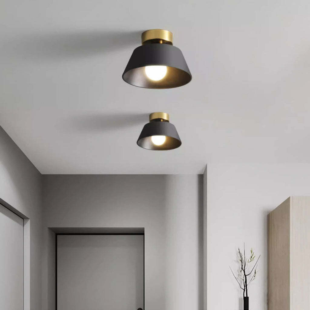 Contemporary Nordic Round Iron 1-Light Semi-Flush Mount Ceiling Light For Bedroom