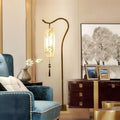 Traditional Chinese Zen Bamboo Painting Fabric Arc Iron Base 1-Light Standing Floor Lamp For Home Office Lumendat