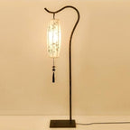 Traditional Chinese Zen Bamboo Painting Fabric Arc Iron Base 1-Light Standing Floor Lamp For Home Office Lumendat