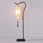Traditional Chinese Zen Bamboo Painting Fabric Arc Iron Base 1-Light Standing Floor Lamp For Home Office Lumendat
