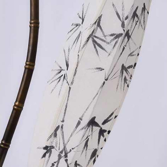 Traditional Chinese Zen Bamboo Painting Fabric Arc Iron Base 1-Light Standing Floor Lamp For Home Office Lumendat