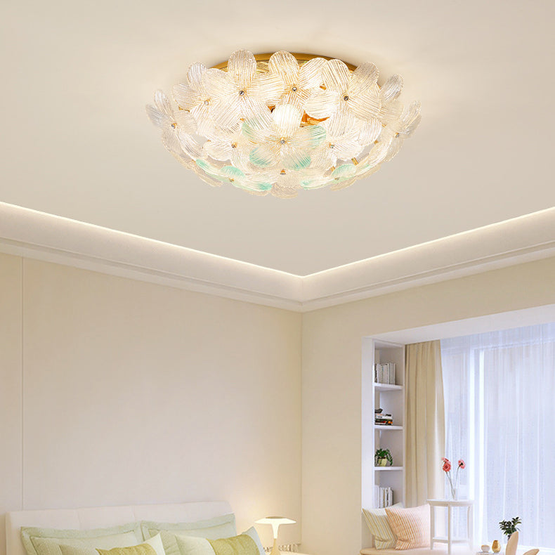 Modern Art Deco Petal Glass Iron Round 6-light Semi-flush Mount Ceiling Light for Living Room