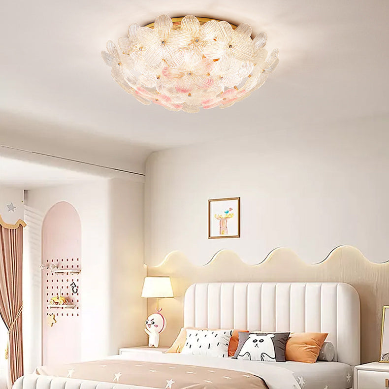 Modern Art Deco Petal Glass Iron Round 6-light Semi-flush Mount Ceiling Light for Living Room