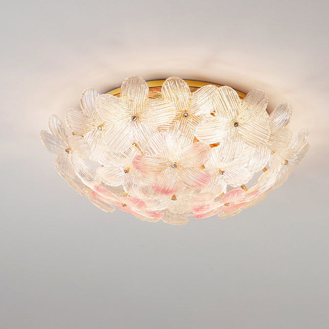 Modern Art Deco Petal Glass Iron Round 6-light Semi-flush Mount Ceiling Light for Living Room