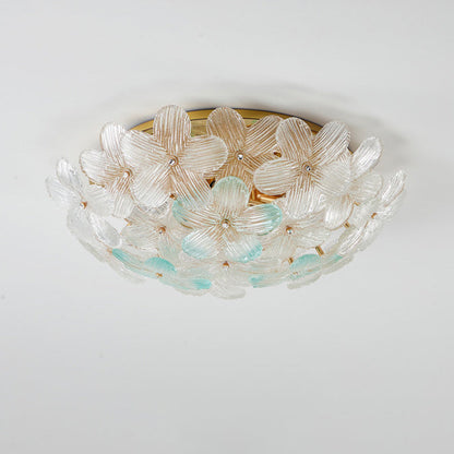 Modern Art Deco Petal Glass Iron Round 6-light Semi-flush Mount Ceiling Light for Living Room