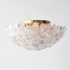 Modern Art Deco Petal Glass Iron Round 6-light Semi-flush Mount Ceiling Light for Living Room