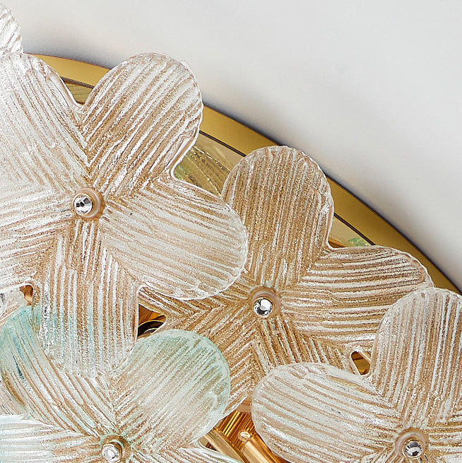Modern Art Deco Petal Glass Iron Round 6-light Semi-flush Mount Ceiling Light for Living Room