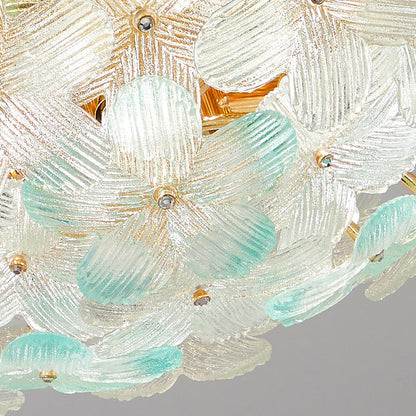 Modern Art Deco Petal Glass Iron Round 6-light Semi-flush Mount Ceiling Light for Living Room