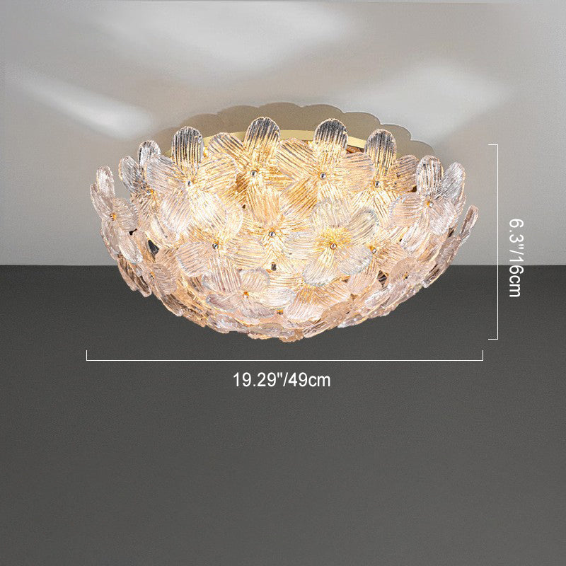 Modern Art Deco Petal Glass Iron Round 6-light Semi-flush Mount Ceiling Light for Living Room