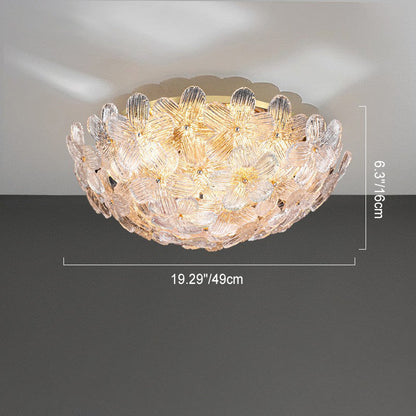 Modern Art Deco Petal Glass Iron Round 6-light Semi-flush Mount Ceiling Light for Living Room