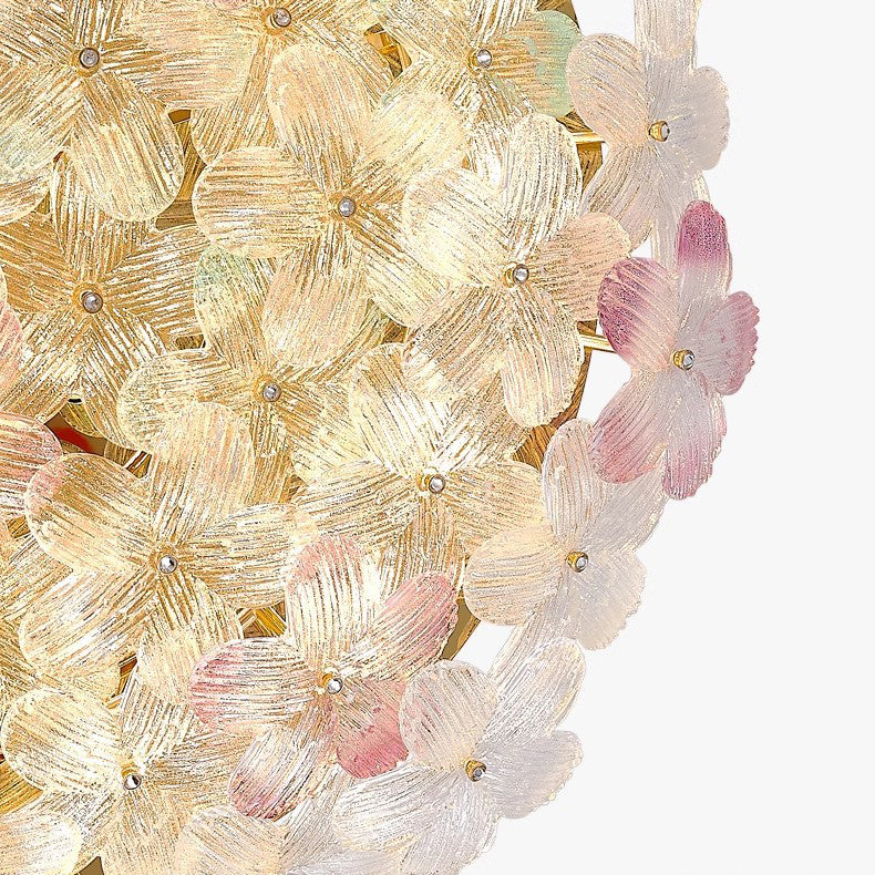 Modern Art Deco Petal Glass Iron Round 6-light Semi-flush Mount Ceiling Light for Living Room