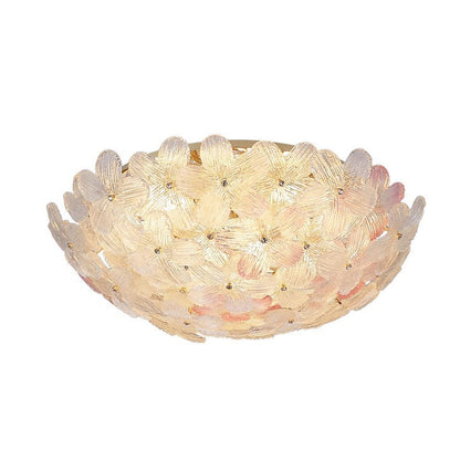 Modern Art Deco Petal Glass Iron Round 6-light Semi-flush Mount Ceiling Light for Living Room