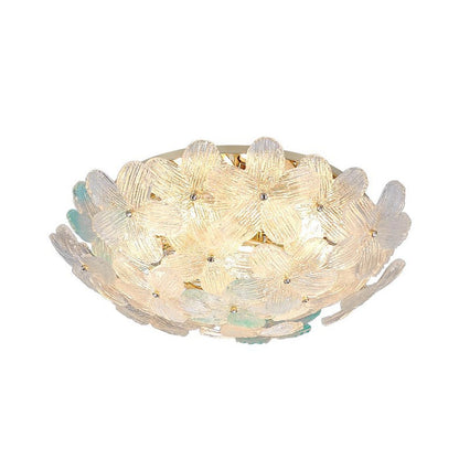 Modern Art Deco Petal Glass Iron Round 6-light Semi-flush Mount Ceiling Light for Living Room