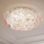 Modern Art Deco Petal Glass Iron Round 6-light Semi-flush Mount Ceiling Light for Living Room