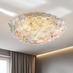 Modern Art Deco Petal Glass Iron Round 6-light Semi-flush Mount Ceiling Light for Living Room