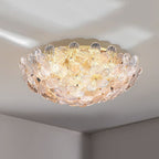 Modern Art Deco Petal Glass Iron Round 6-light Semi-flush Mount Ceiling Light for Living Room