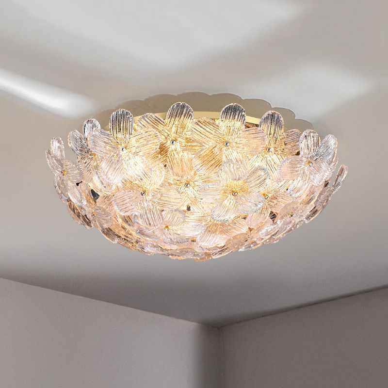 Modern Art Deco Petal Glass Iron Round 6-light Semi-flush Mount Ceiling Light for Living Room