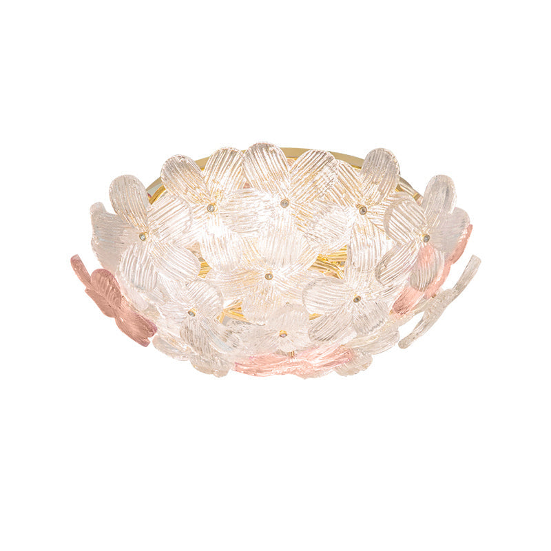 Modern Art Deco Petal Glass Iron Round 6-light Semi-flush Mount Ceiling Light for Living Room
