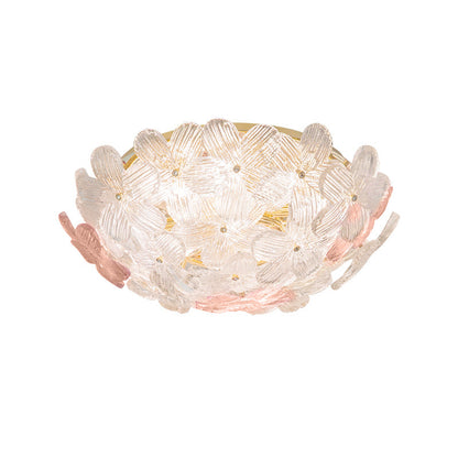 Modern Art Deco Petal Glass Iron Round 6-light Semi-flush Mount Ceiling Light for Living Room