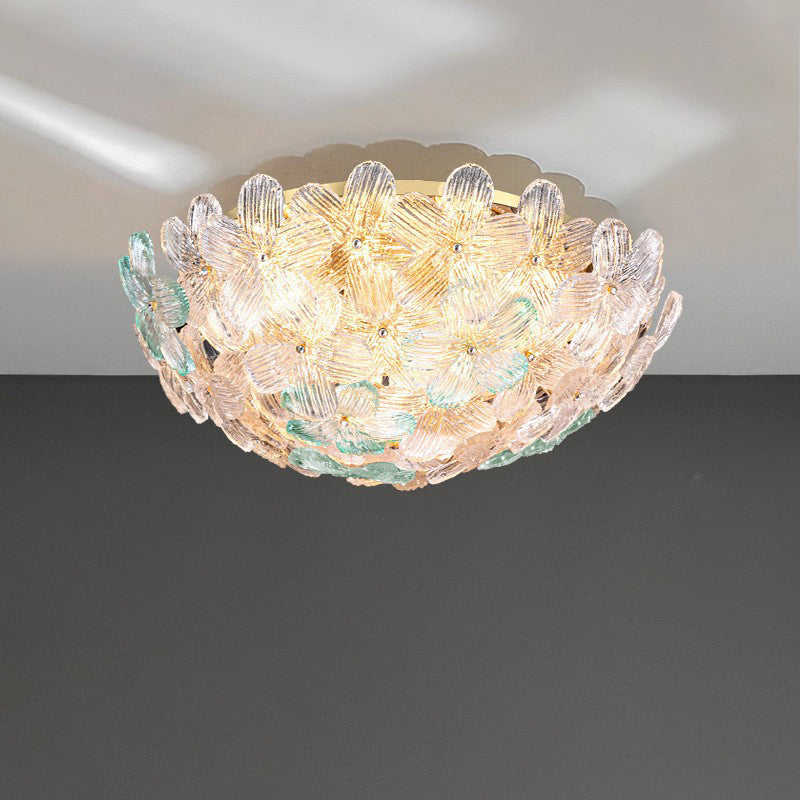 Modern Art Deco Petal Glass Iron Round 6-light Semi-flush Mount Ceiling Light for Living Room