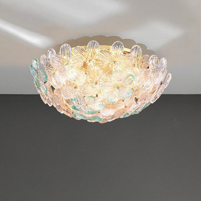 Modern Art Deco Petal Glass Iron Round 6-light Semi-flush Mount Ceiling Light for Living Room