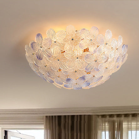 Modern Art Deco Petal Glass Iron Round 6-light Semi-flush Mount Ceiling Light for Living Room