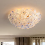 Modern Art Deco Petal Glass Iron Round 6-light Semi-flush Mount Ceiling Light for Living Room