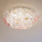 Modern Art Deco Petal Glass Iron Round 6-light Semi-flush Mount Ceiling Light for Living Room