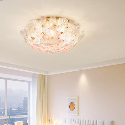 Modern Art Deco Petal Glass Iron Round 6-light Semi-flush Mount Ceiling Light for Living Room