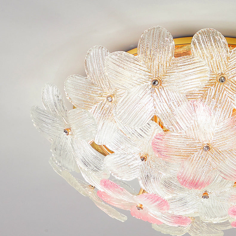 Modern Art Deco Petal Glass Iron Round 6-light Semi-flush Mount Ceiling Light for Living Room