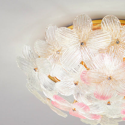 Modern Art Deco Petal Glass Iron Round 6-light Semi-flush Mount Ceiling Light for Living Room