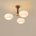Traditional French Walnut Brass Frame Glass Persimmon Shade 3/5-light Semi-flush Mount Ceiling Light for Living Room