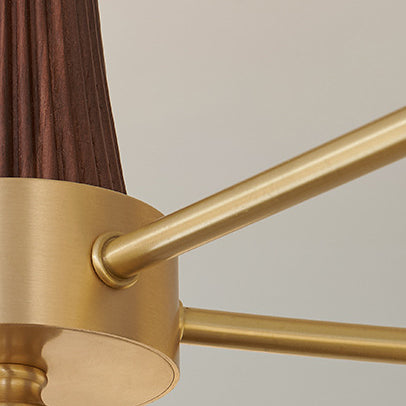 Traditional French Walnut Brass Frame Glass Persimmon Shade 3/5-light Semi-flush Mount Ceiling Light for Living Room