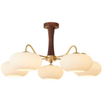Traditional French Walnut Brass Frame Glass Persimmon Shade 3/5-light Semi-flush Mount Ceiling Light for Living Room