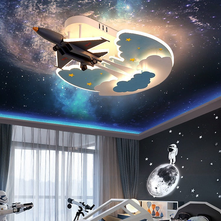 Lumendat Contemporary Creative Cartoon Interstellar Space Fighter Iron Acrylic LED Semi-Flush Mount Ceiling Light For Bedroom Lumendat