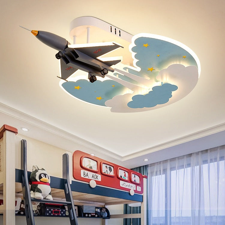 Lumendat Contemporary Creative Cartoon Interstellar Space Fighter Iron Acrylic LED Semi-Flush Mount Ceiling Light For Bedroom Lumendat