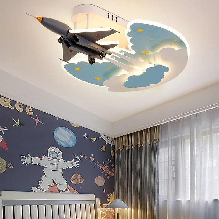 Lumendat Contemporary Creative Cartoon Interstellar Space Fighter Iron Acrylic LED Semi-Flush Mount Ceiling Light For Bedroom Lumendat