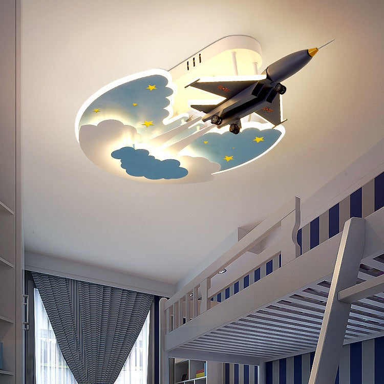 Lumendat Contemporary Creative Cartoon Interstellar Space Fighter Iron Acrylic LED Semi-Flush Mount Ceiling Light For Bedroom Lumendat