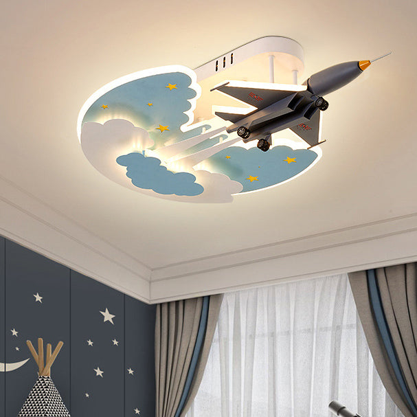 Lumendat Contemporary Creative Cartoon Interstellar Space Fighter Iron Acrylic LED Semi-Flush Mount Ceiling Light For Bedroom Lumendat