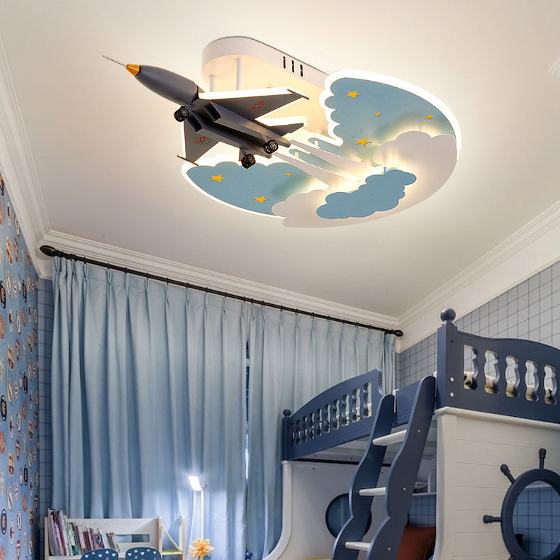Lumendat Contemporary Creative Cartoon Interstellar Space Fighter Iron Acrylic LED Semi-Flush Mount Ceiling Light For Bedroom Lumendat