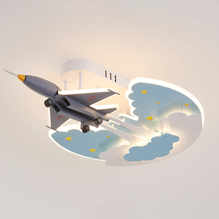 Lumendat Contemporary Creative Cartoon Interstellar Space Fighter Iron Acrylic LED Semi-Flush Mount Ceiling Light For Bedroom Lumendat