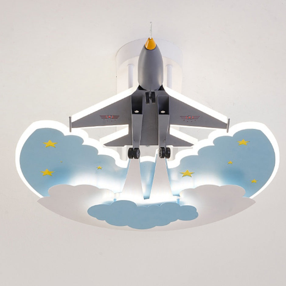 Lumendat Contemporary Creative Cartoon Interstellar Space Fighter Iron Acrylic LED Semi-Flush Mount Ceiling Light For Bedroom Lumendat