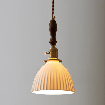 Traditional Japanese Wood Ceramic Round 1-light Pendant Light for Living Room