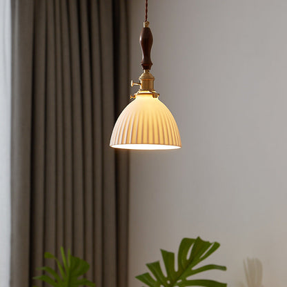 Traditional Japanese Wood Ceramic Round 1-light Pendant Light for Living Room