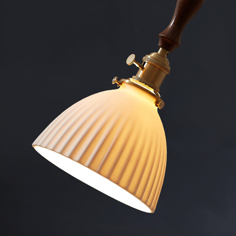 Traditional Japanese Wood Ceramic Round 1-light Pendant Light for Living Room