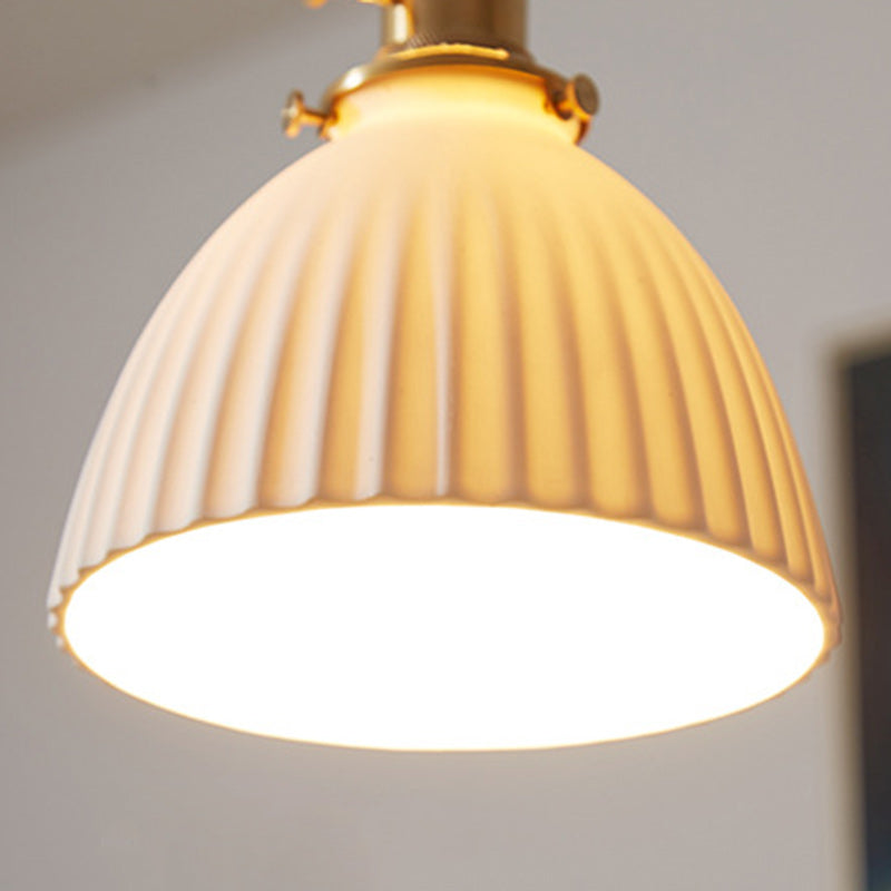 Traditional Japanese Wood Ceramic Round 1-light Pendant Light for Living Room